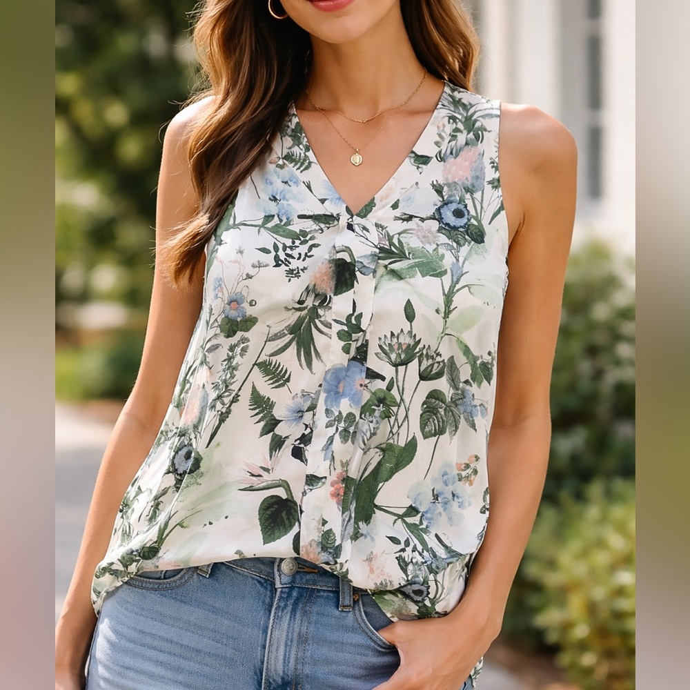 Banana Republic Sleeveless Floral Blouse โ XS โ Botanical Print